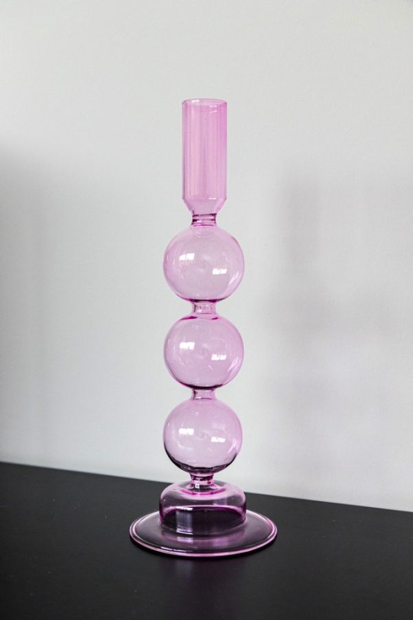 Glas kandelaar Large Bubbles – Princess pink