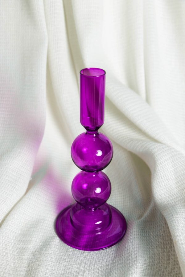 Glas kandelaar Small Bubbles - Diep paars