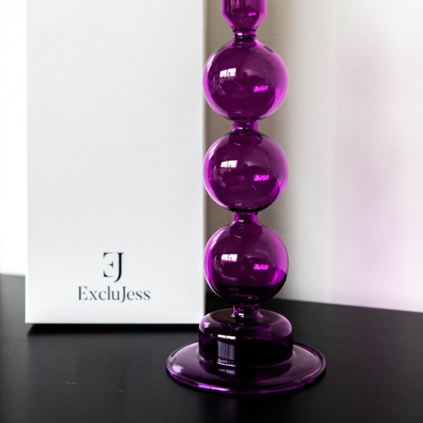 paarse glazen kandelaar large bubbles 2