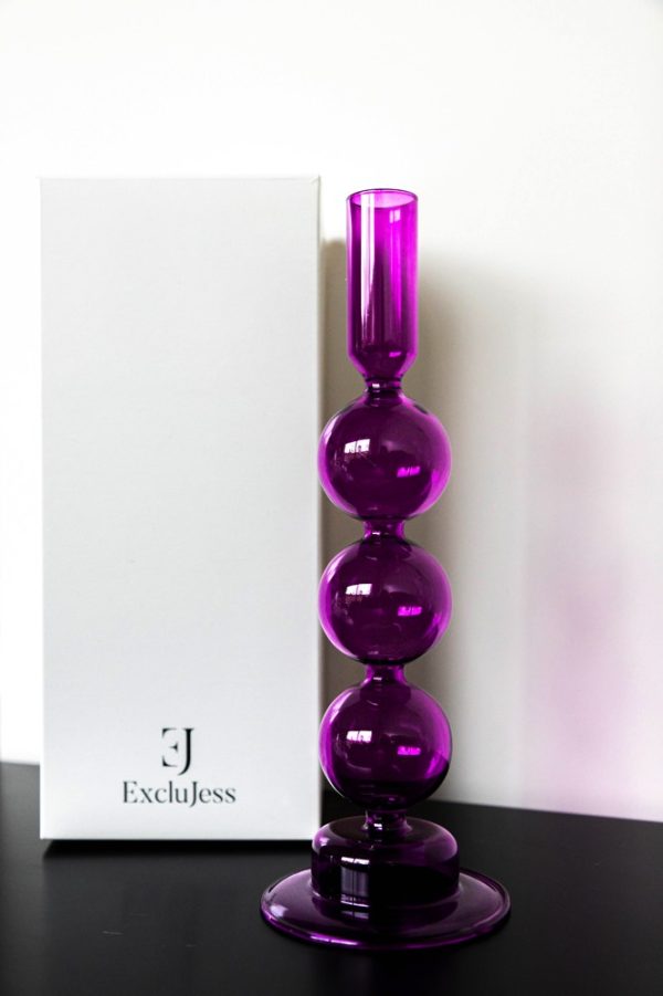 paarse glazen kandelaar large bubbles