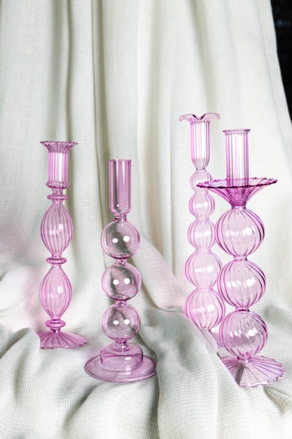 princess pink gekleurde glazen kandelaar set