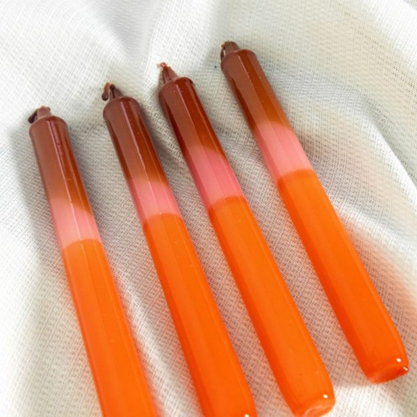 Dip & dye tafelkaarsen - Oranje, roze & bruin (2)